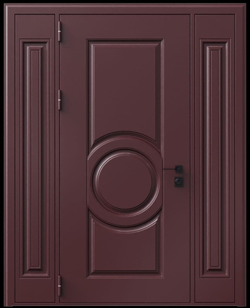 Входная термодверь с металлофиленкой, вставками по бокам и порошковым окрашиванием RAL 3007 (тип №1)