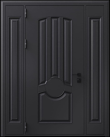 Входная термодверь с металлофиленкой, вставками по бокам и порошковым покрытием RAL 9004 (тип №2) Входная термодверь с металлофиленкой, вставками по бокам и порошковым покрытием RAL 9004 (тип №2)