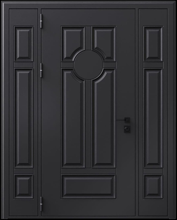 Входная термодверь с металлофиленкой, вставками по бокам и порошковым покрытием RAL 9004 (тип №3)