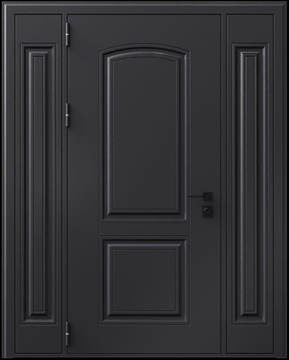 Входная термодверь с металлофиленкой, вставками по бокам и порошковым покрытием RAL 9004 (тип №4)