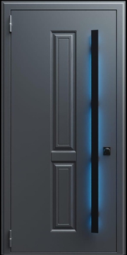 Входная термодверь с металлофиленкой, длинной ручкой с подсветкой и порошковым покрытием RAL 7021 (тип №11) Входная термодверь с металлофиленкой, длинной ручкой с подсветкой и порошковым покрытием RAL 7021 (тип №11)